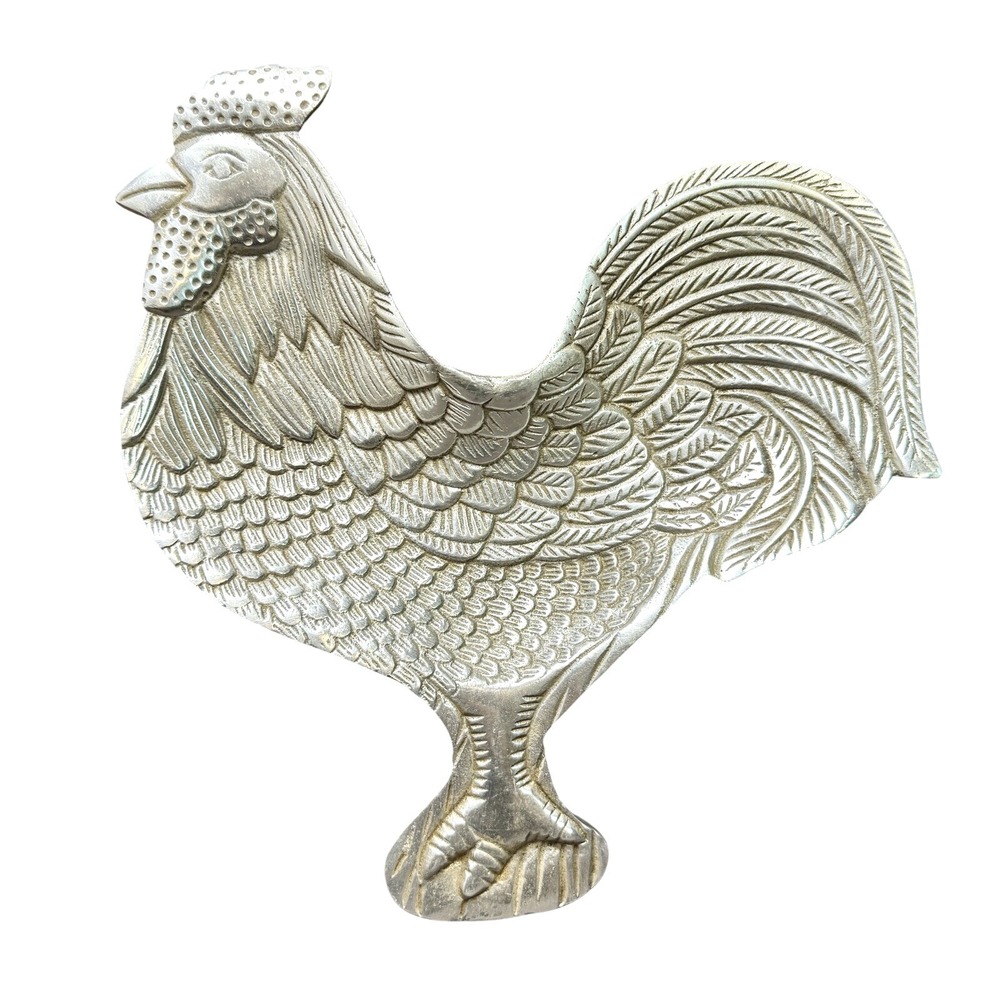 Vintage Made in India 10" x‎ 10" Metal Rooster Serving Tray Dish